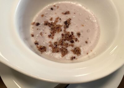 Cauliflower. Foamy, and neither soup nor pureé