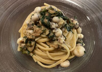 Linguine with teeny, tiny "seppiolini", little squid