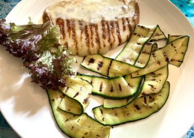 Grilled scamorza affumicata cheese with zucchini