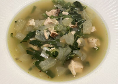 Homemade chicken soup, with bok choy