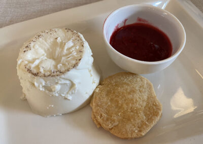 On Isola Pescatore: Panna cotta with raspberry sauce and shortbread